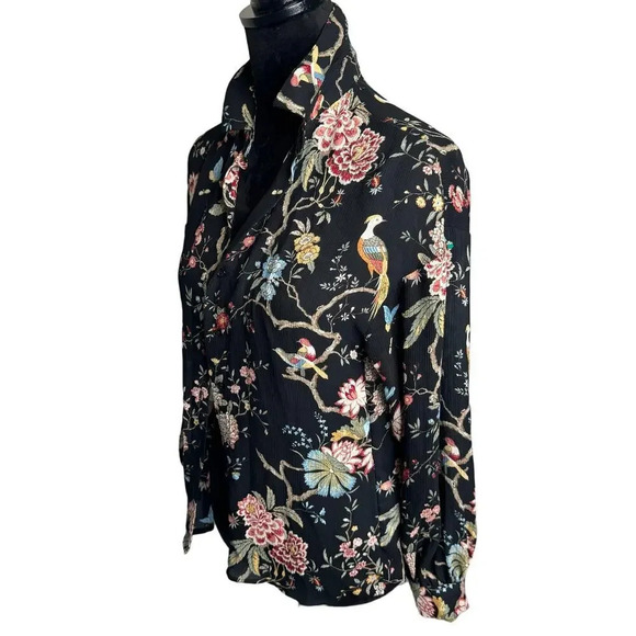 GP & J Baker Floral Bird Print Lightweight Button Up Blouse - Picture 3 of 11